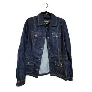 Eddie Bauer Denim Jacket Medium Tall Dark Wash Cotton